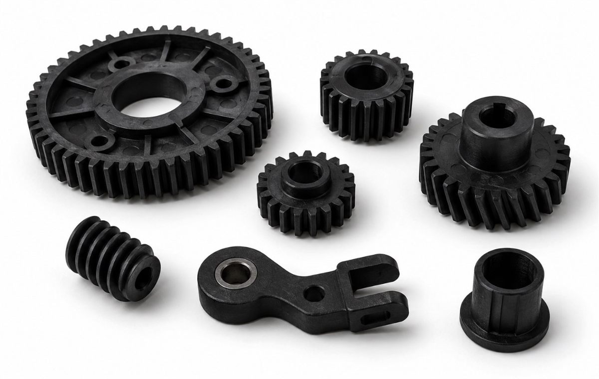 Assortimento di ingranaggi e componenti tecnici stampati in 3D